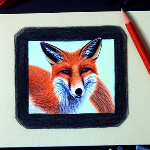 Prompt: colored pencil drawing of a fox in a waistcoat Iooking through a microscope