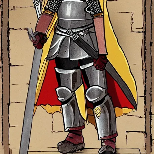 Image similar to a medieval anime knight in the style of studio ghibli