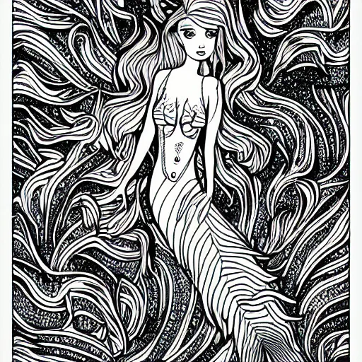 Black Woman Mermaid Adult Coloring Book Black and White Detailed · Creative  Fabrica