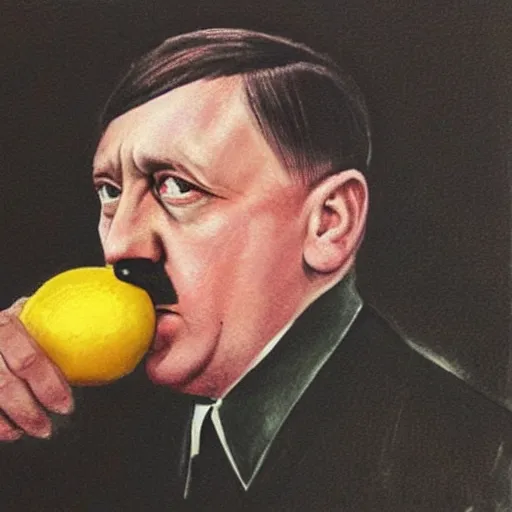 Prompt: “Adolf Hitler eating a lemon, photorealistic”