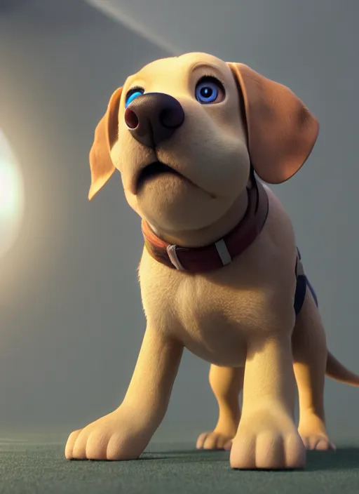 Image similar to 🐶, anime, disney, pixar, 8 k, hd, dof, kodak film, volumetric lighting, subsurface scattering, photorealistic, octane render, details