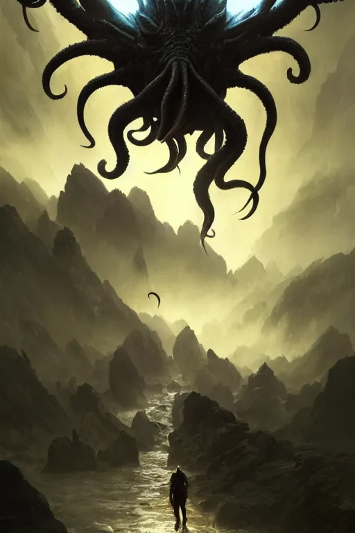 Image similar to cthulhu, huge, towering, gigantic, high octane, 8 k, digital art, magic the gathering, mtg, by greg rutkowski, trending on artstation