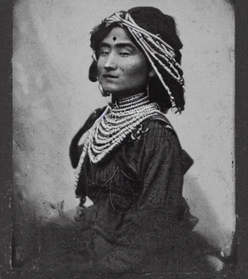 Image similar to vintage_portrait_photo_of_a_beautiful_nepalese_Victorian maiden in the himalayan mountains
