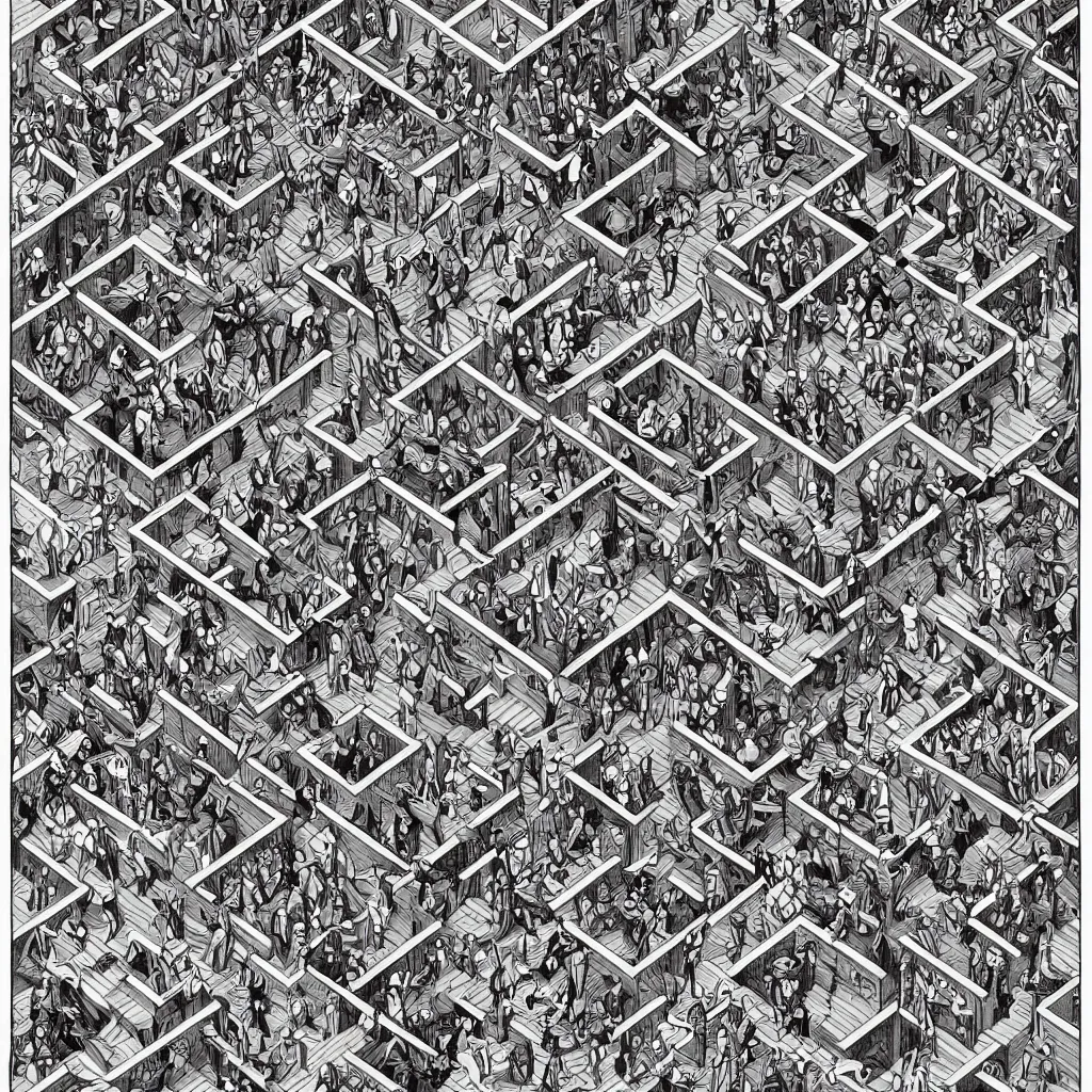 Prompt: where's waldo, mouse. escher