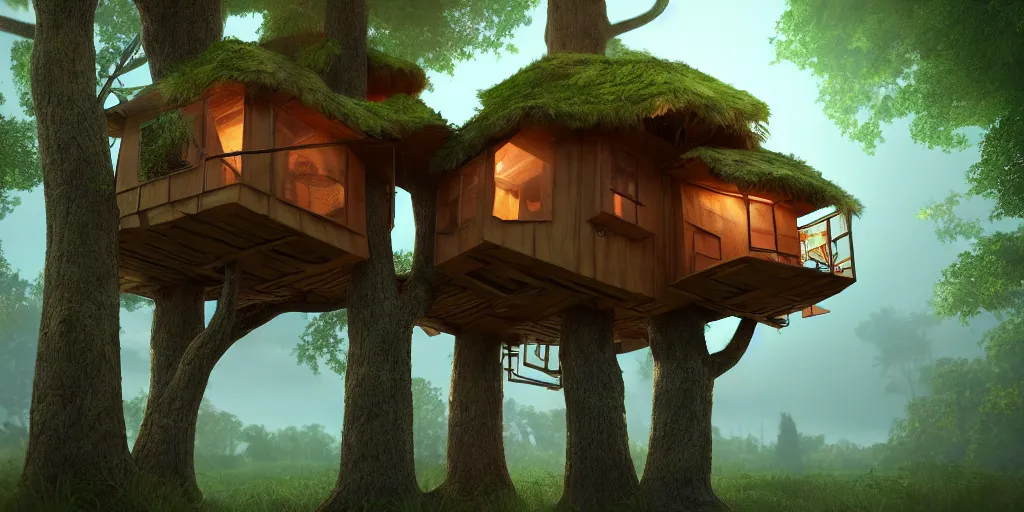 Prompt: a cardboard box treehouse, highly detailed, 8 k, hdr, award - winning, octane render, artstation, volumetric lighting