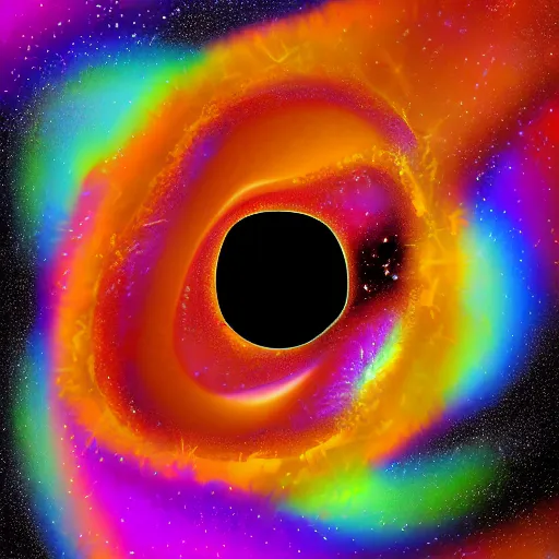 Prompt: a vector illustration of a blackhole consuming a star, swirls, paint pour effect, vibrant colors.