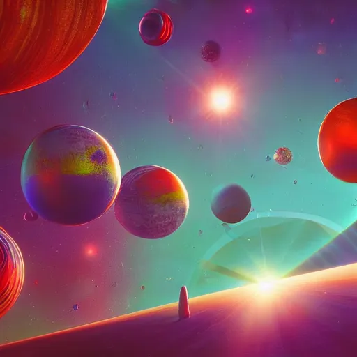 Image similar to sunny morning in other galaxy, vivid colors, detailed, octane render