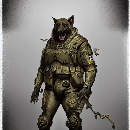 Prompt: full body of a humanoid german shepherd beast - man in military style, highly detailed portrait, digital painting, artstation, concept art, smooth, sharp foccus ilustration, artstation hq