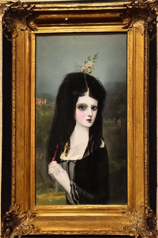 Image similar to a 19th century painting of a goth girl, 1800s romantic painting