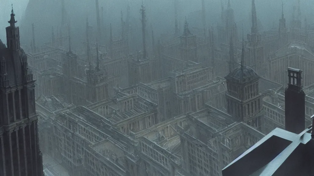 Image similar to the roof of city hall opens up, film still from the movie directed by christopher nolan and david cronenberg with art direction by zdzisław beksinski and dr. seuss