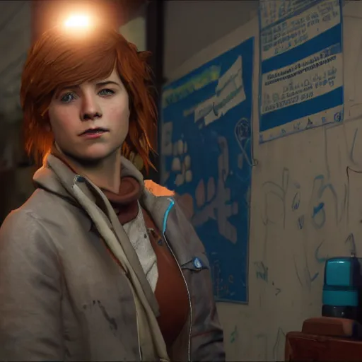 Prompt: jessie buckley in life is strange, highly detailed, high quality, hd, 4 k, 8 k, canon 3 0 0 mm, professional photographer, 4 0 mp, lifelike, top - rated, award winning