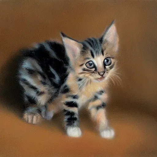 Image similar to an oil painting of a kitten, by craig mullins