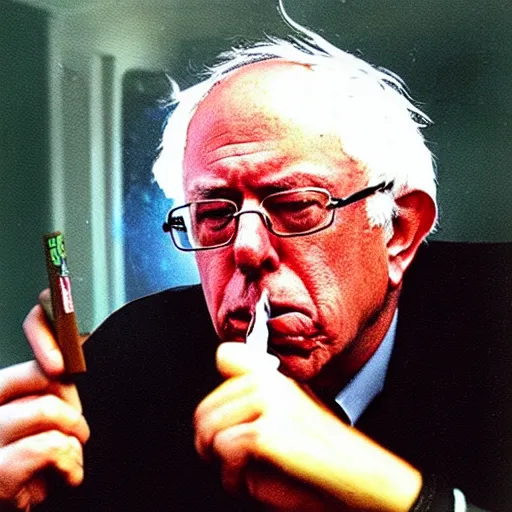 Image similar to bernie sanders smoking a blunt on a magic the gathering card