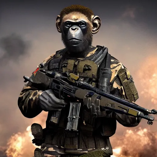 Image similar to monkey navy seals, call of duty, fully armed, 4 k, photorealistic, detailed