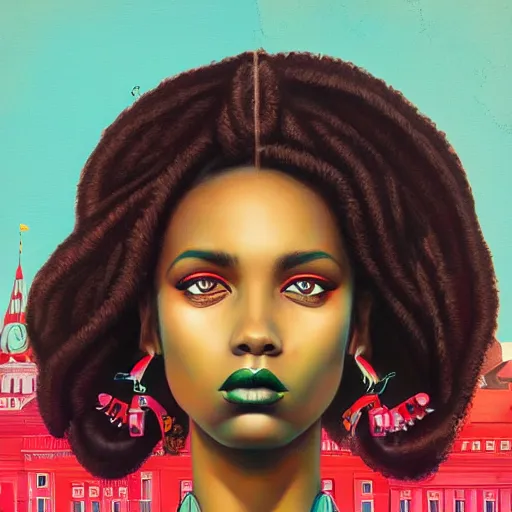 Image similar to berlin city portrait, black girl, Pixar style, by Tristan Eaton Stanley Artgerm and Tom Bagshaw.