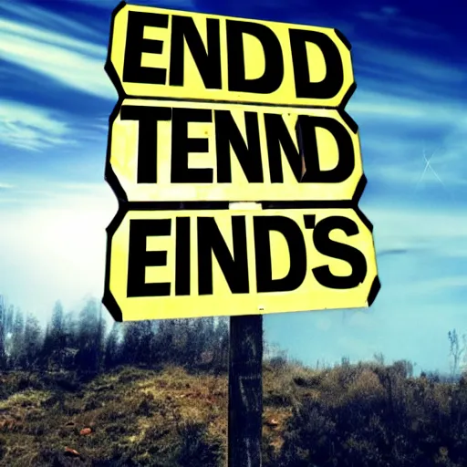 Image similar to 'END TIMES' sign that reads: END TIMES text large print readable