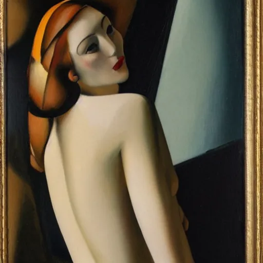 Image similar to Lower back of a beautiful woman, painted by Tamara de Lempicka