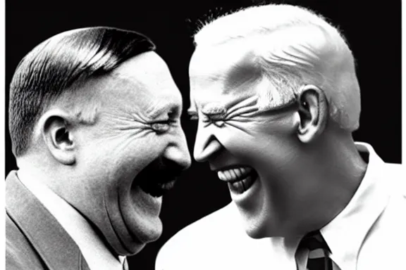 Image similar to “ very very intricate photorealistic photo of hitler and joe biden laughing together, detailed natural lighting, award - winning crisp details ”