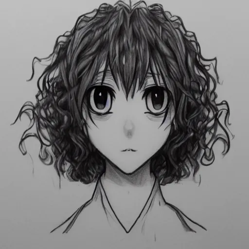 pencil sketch of an anime girl with a curly hair,, Stable Diffusion