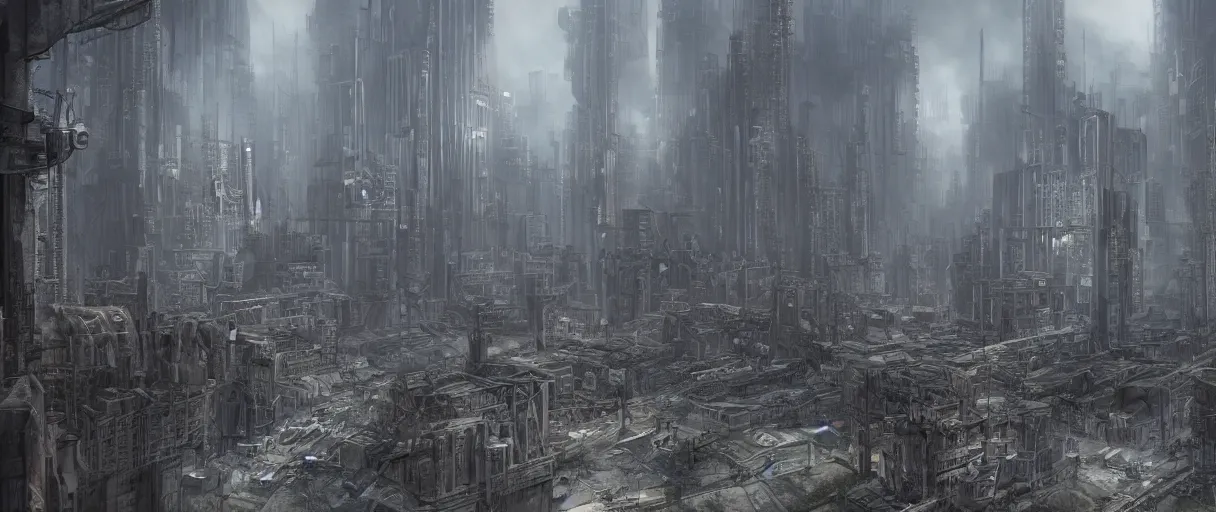 Image similar to dystopian city surrounded by large gates