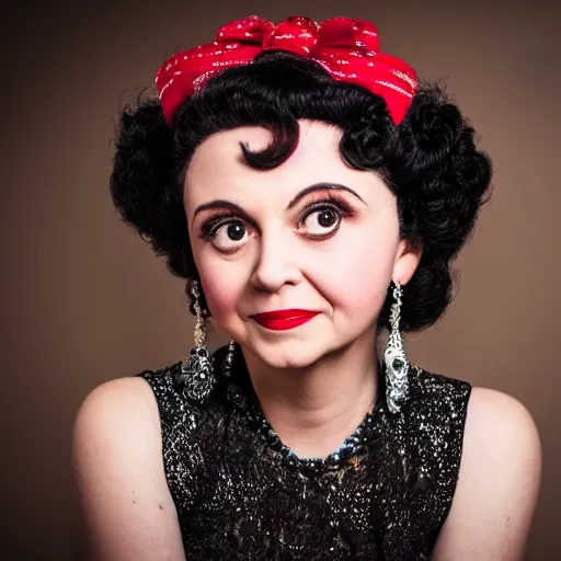 Image similar to portrait photo still of real life betty boop, 8 k, 8 5 mm f 1. 8