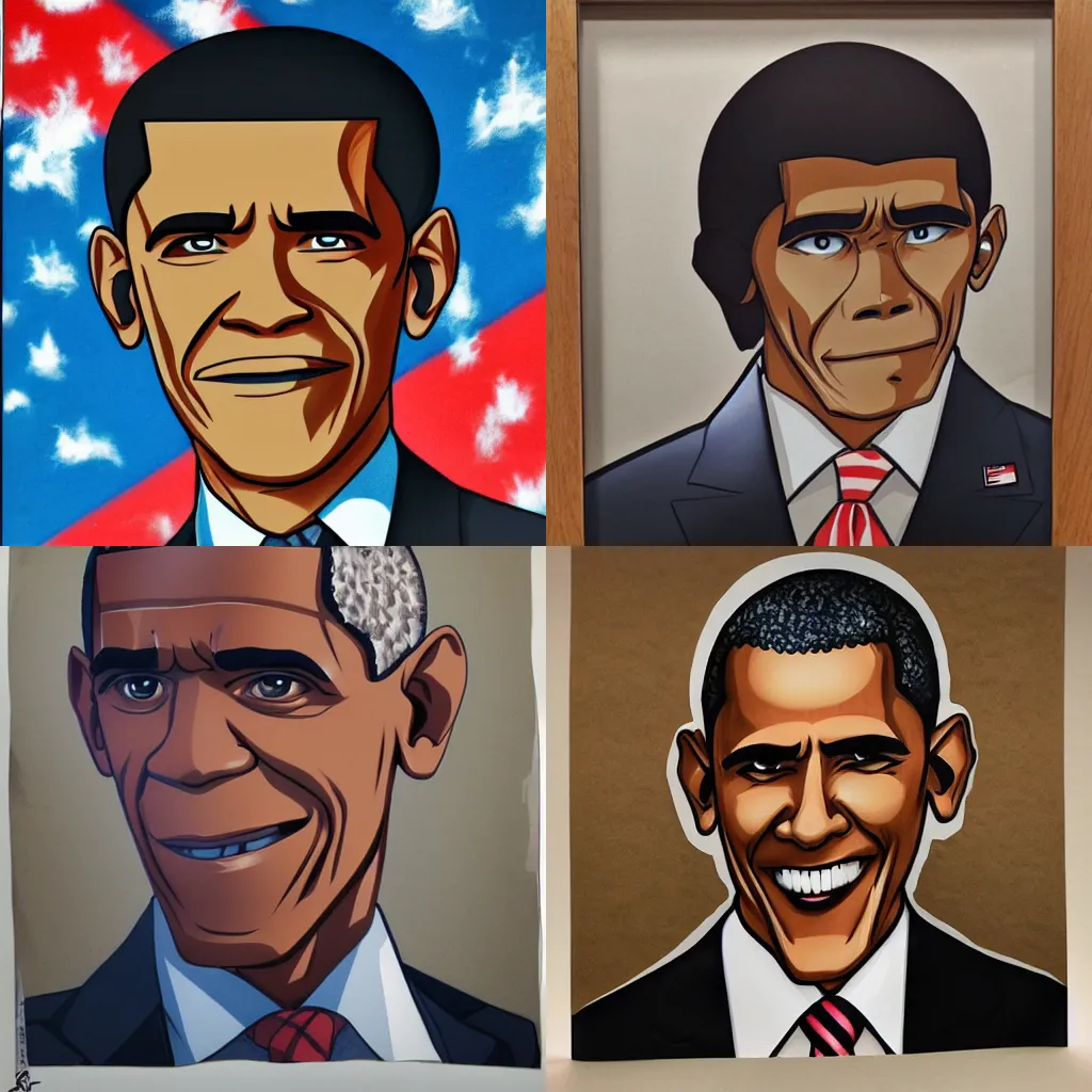 Prompt: anime portrait of a muscular Obama
