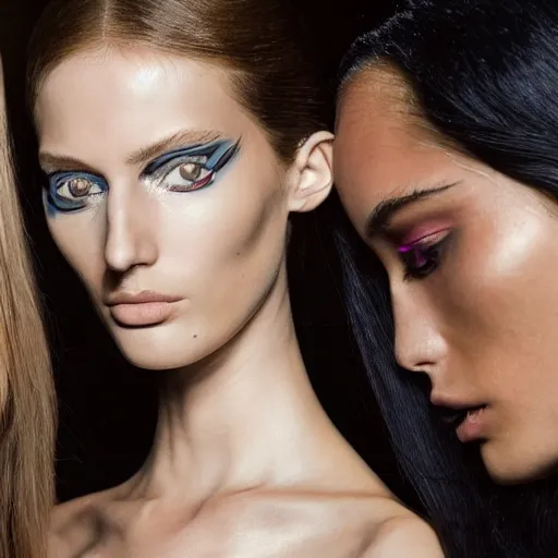 Image similar to A beautiful portrait of valery kaufman as Bond Girl from latest James Bond movie and a model at Versace fashion show as a model Spring/Summer 2018, highly detailed, in the style of cinematic, Milan fashion week backstage, Extreme close up, Makeup by Pat McGrath, Hair by Guido Palau, Greg rutkowski