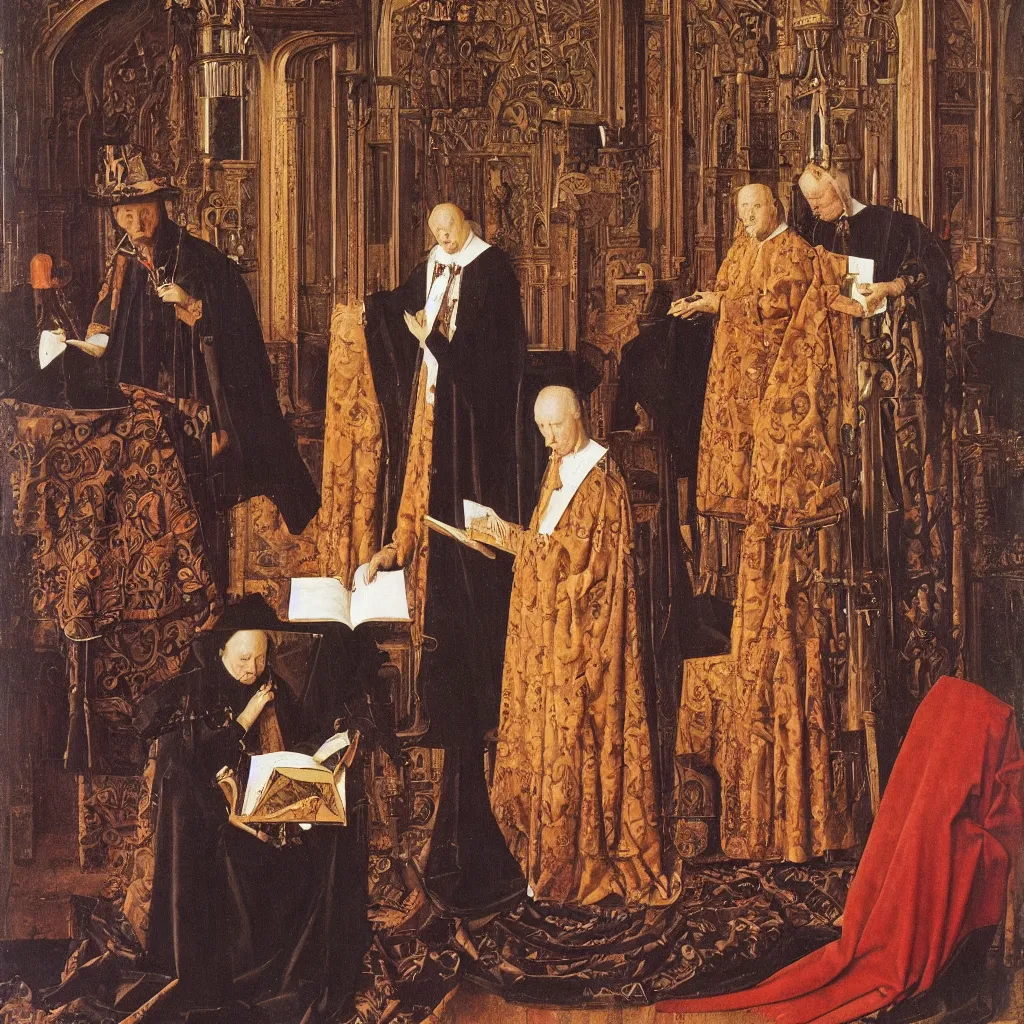 Image similar to a book. painting by jan van eyck, frank sedlacek.