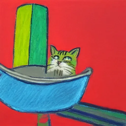 Prompt: an oil pastel painting of an annoyed cat in a spaceship