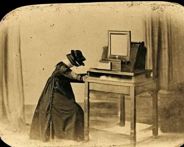 Image similar to an early 1800s photo of someone watching tiktok on their iphone