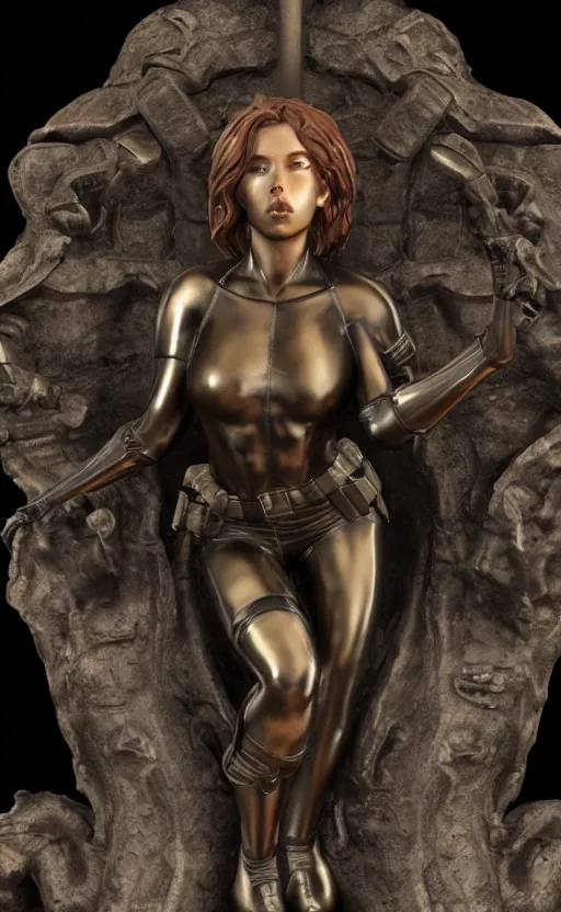 Image similar to black widow, bronze and silver statue, unreal engine, high detailed