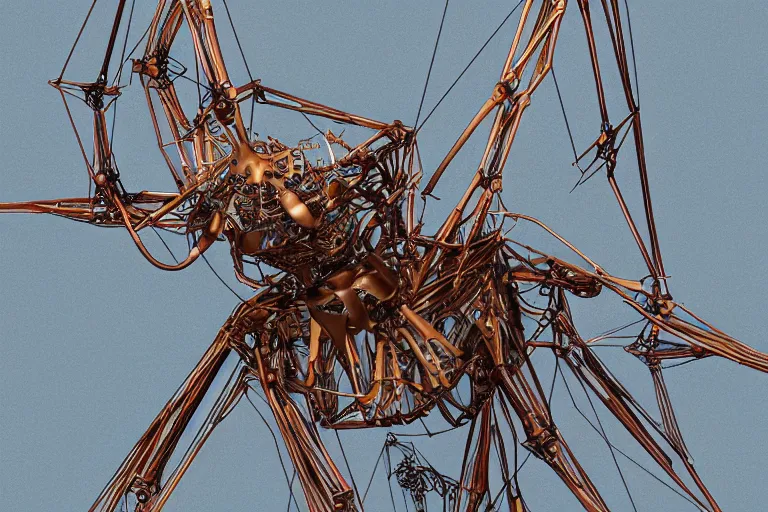 Image similar to an immaculate cel shaded rendering of an enormous biomechanical cyber strandbeest dragonfly in flight. high key lighting. by theo jansen by alberto baisi