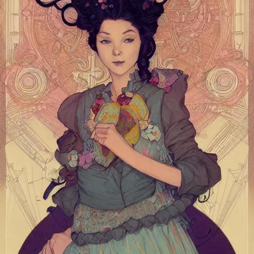 Image similar to portrait of a victorian era duc, princess girl, stylized illustration by peter mohrbacher, moebius, mucha, victo ngai, colorful comics style