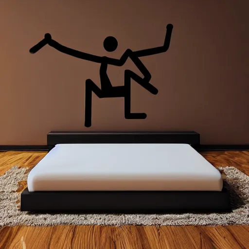 Prompt: digital art, stick figure sitting on the ledge of a bed, simplistic, creative