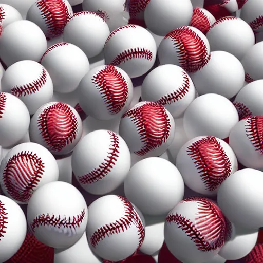 Prompt: beautiful ocean wave of white and red baseballs, 4k, surreal