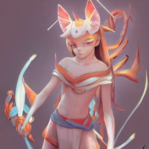 Image similar to Sylveon pokemon Gajinka as a small human girl , highly detailed, digital pencil painting, anime, cartoonish, hybrid human / anthro, monster girl, sharp focus, illustration, art by artgerm and greg rutkowski and alphonse mucha