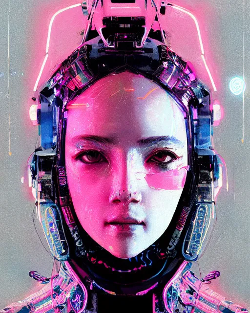 Image similar to detailed portrait Neon Operator Girl cyberpunk futuristic neon Reflective puffy coat, decorated with traditional japanese ornaments by ismail inceoglu dragan bibin hans thoma greg rutkowski Alexandros Pyromallis Nekro Rene Margitte illustrated Perfect face, fine details, realistic shaded, fine-face, pretty face