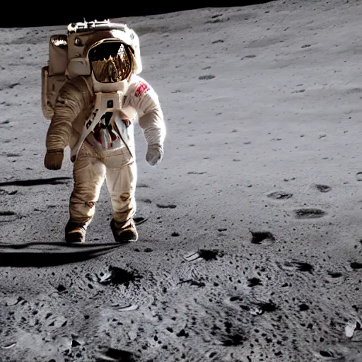 Prompt: john cena on the surface of the moon wearing pumpkin shoes, photorealistic 4k