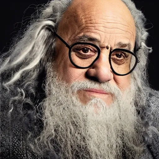 Image similar to danny devito starring as gandalf the white in the 2 0 2 4 lord of the rings movie, full body, hyper realistic, high quality, wide angle, always sunny in philadelphia