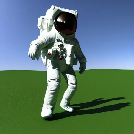 Image similar to a 3 d render of an astronaut walking in a green desert,