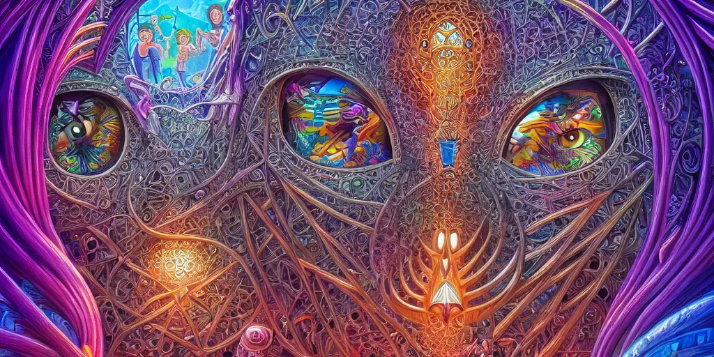 Image similar to visionary art, cages holding prisoner dora the explorer clones trapped in cages behind bars, rich geometry, precise and incredibly highly detailed intricate 8 k wallpaper, john stephens, lisa frank, intricate stunning award winning masterpiece trending on artstation