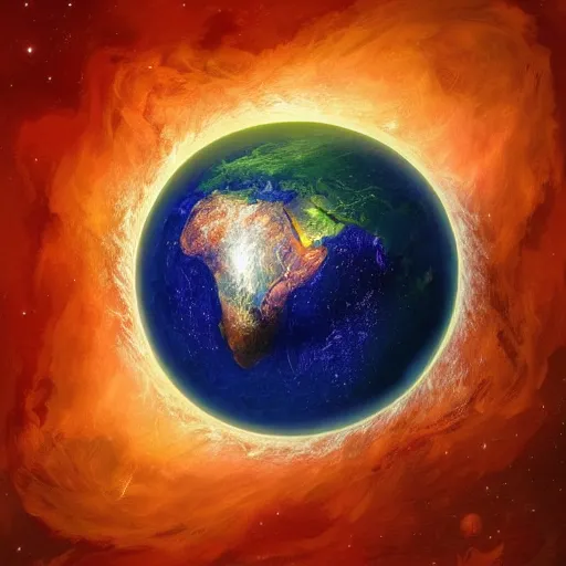 Image similar to earth surrounded by electron cloud, digital art, art station, illustration