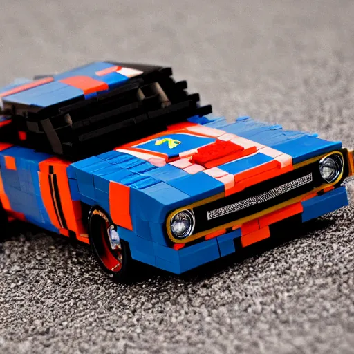 Image similar to fast & furious dodge charger. lego style.