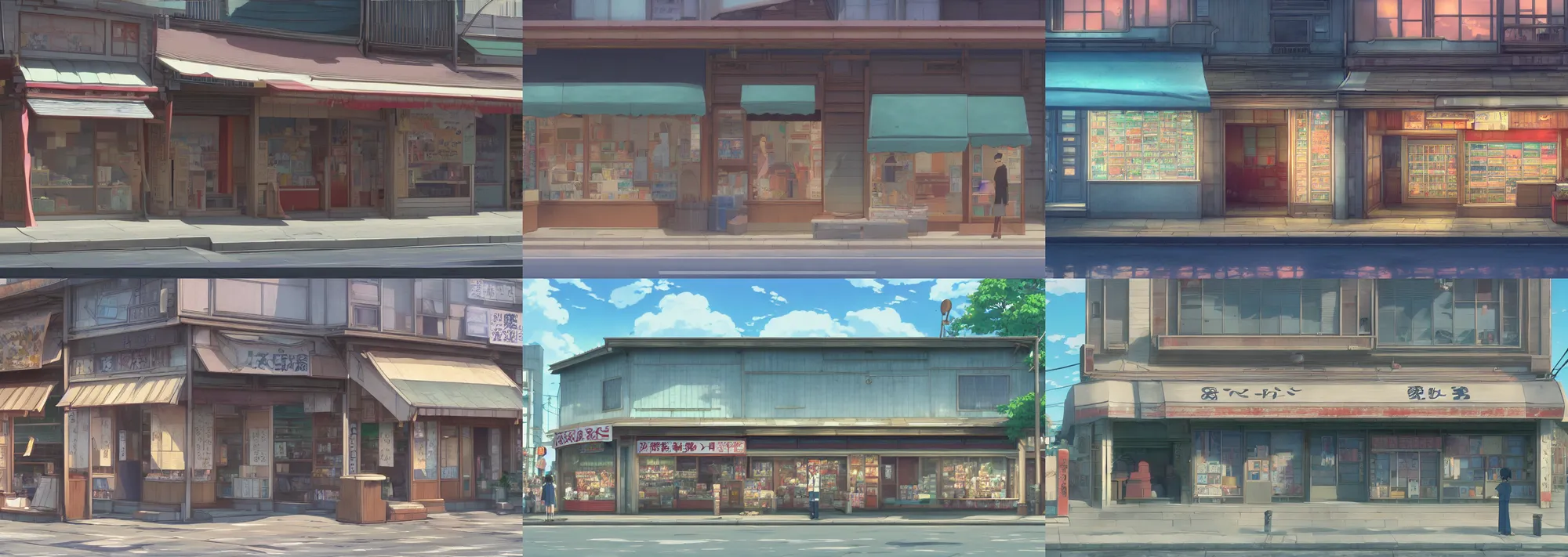 Prompt: front view of a japanese storefront in the beautiful anime film by makoto shinkai and studio ghibli, edge specular, pretty rim highlights