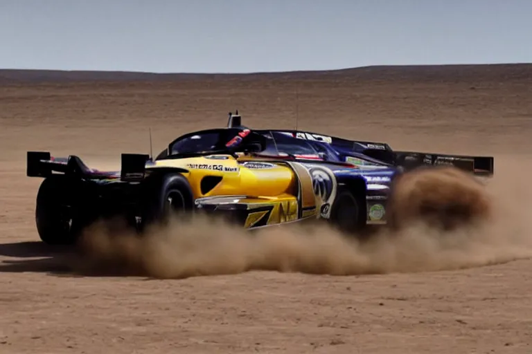 Image similar to mcclaren f 1, dakar rally footage, speed, bladerunner