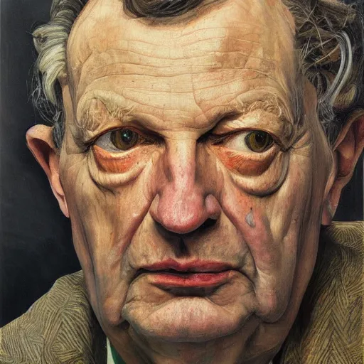 Image similar to high quality high detail painting by lucian freud, hd, exaggerated portrait of a lord, photorealistic lighting