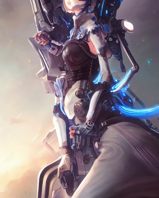 Image similar to holy cyborg necromancer girl, elegant, scifi, futuristic, utopia, garden, illustration, atmosphere, top lighting, blue eyes, white hair, focused, artstation, highly detailed, art by yuhong ding and chengwei pan and serafleur and ina wong