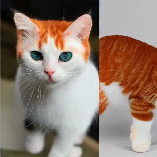 Prompt: a calico kitty side view and front view