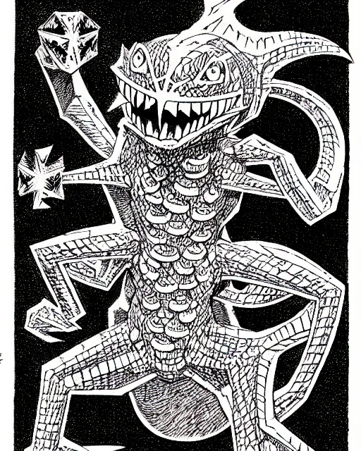 Image similar to the pokemon missingno as a d & d monster, pen - and - ink illustration, etching, by russ nicholson, david a trampier, larry elmore, 1 9 8 1, hq scan, intricate details, high contrast