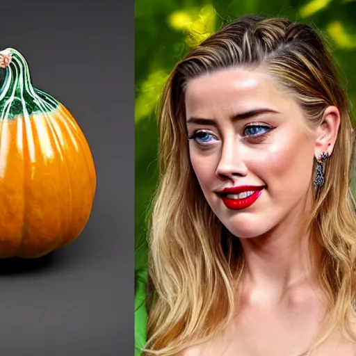 Image similar to gourd with face of amber heard hybrid intercross mix as a gourd